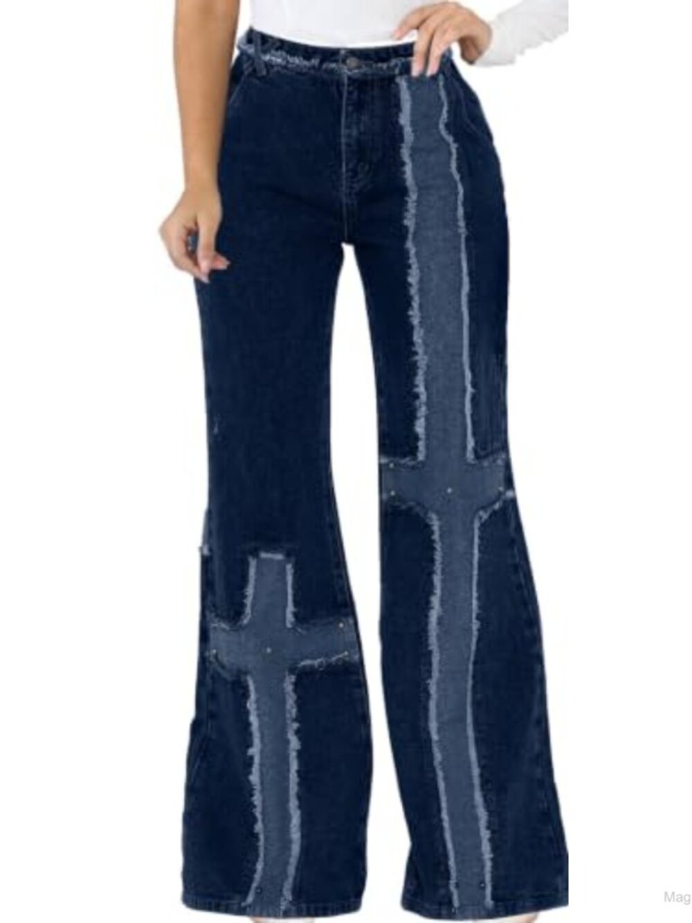 Women's Baggy Ripped Wide Leg Flared Jeans Distressed Denim Pants